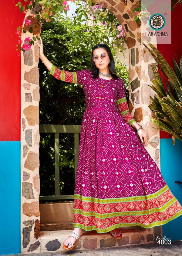 Aradhna Bandhani Vol 4 Fancy Long Anarkali Kurti Collection